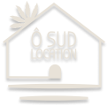 Logo Ô Sud Location en beige avec typographie élégante et symbole soleil naturel